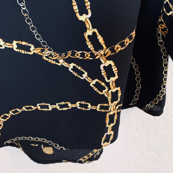 Investments Chain Print Blouse Womens Large Black Roll Tab Long Sleeve Old Money - Picture 7 of 12